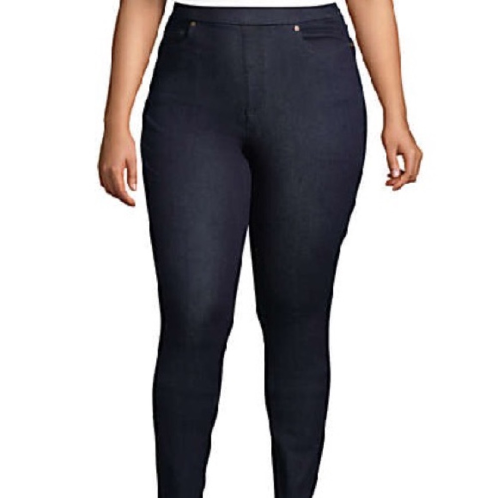 Women's Plus Size Denim High Rise Brushed Back Elastic Waist Pull On Jeans Blue